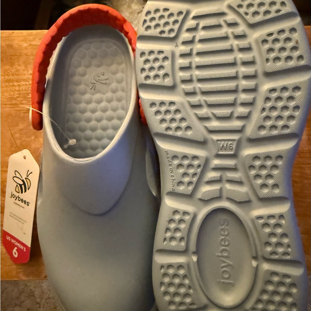 Joybees Women's Light Blue Clog Mule with Coral Strap